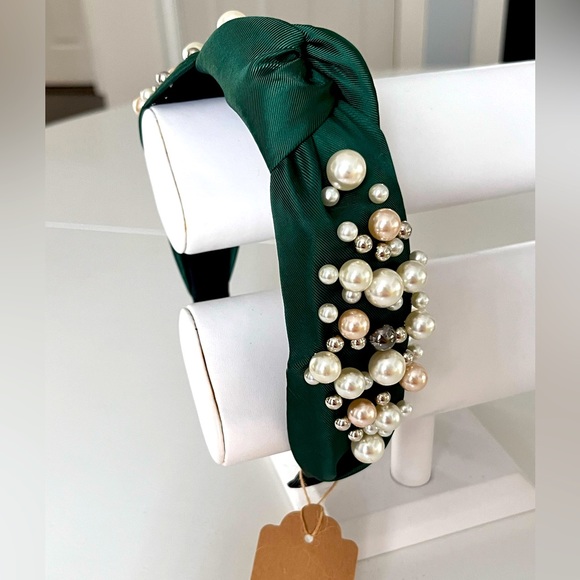 Pearl HEADBAND | NEW! | Knotted ~ GREEN COLOR! - Picture 3 of 9